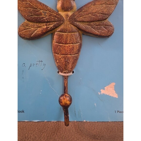 Queen Honey Bee Detail Cast Metal Artisan Large 8” Coat Towel Wall Hook - Picture 3 of 5